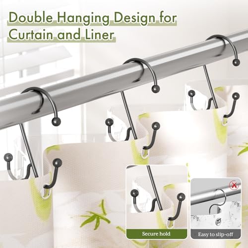 Bathway Shower Curtain Hooks Rings Black, Double Shower Hooks - Image 3