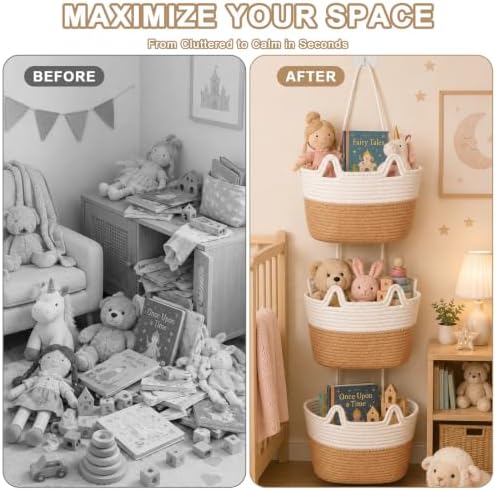 3 Tier Hanging Basket Over the Door | Wall-Mounted Braided Storage Bags - Image 5