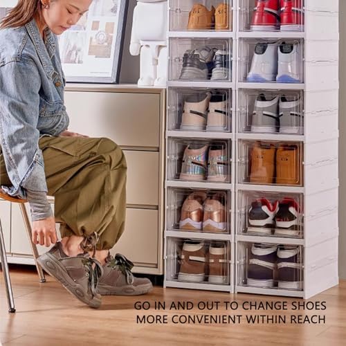 Foldable Shoe Rack, No Assembly Stackable Shoe Storage Box - Image 4