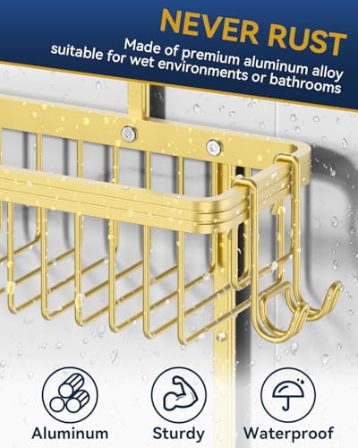 YASONIC Never Rust Shower Caddy Hanging, Aluminum Shower Racks - Image 4