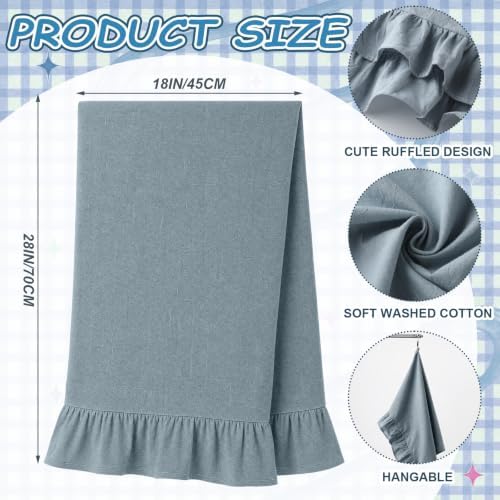 HunnmingRe 2 Pcs Dusty Blue Kitchen Towels Retro Towels Cotton Ruffled - Image 2