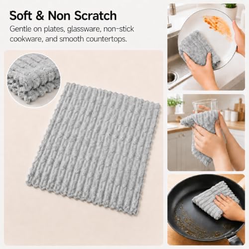 kimteny Microfiber Dish Cloths for Washing Dishes 18 Pack, Light Grey - Image 4