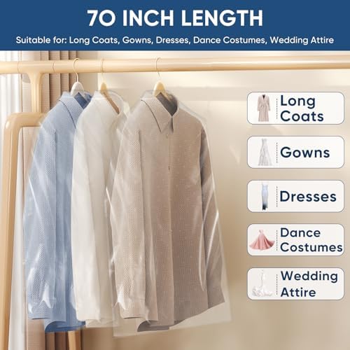 50 Pack 23.6"x70" Garment Bags for Hanging Clothes, Thick Clear Plastic Dry - Image 3