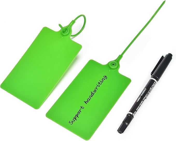 50 Pcs Durable Plastic Shipping Tags with Marker Pen Security Seals Sticker Labels,Waterproof Blank Luggage Tag for Packages, Logistics, Inventory, Travel(Green,50pcs)