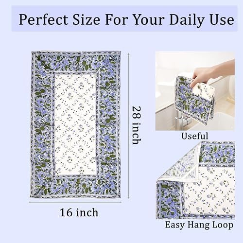 Ridhi Powder Blue Hand Block Print 100% Cotton Kitchen Towels, 16x28 Inch - Image 4