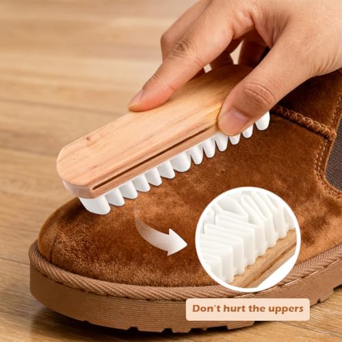 3Pcs Suede Shoe Brush and Eraser Set, Wood Handle Soft Brus-h and Stain Eraser - Image 3
