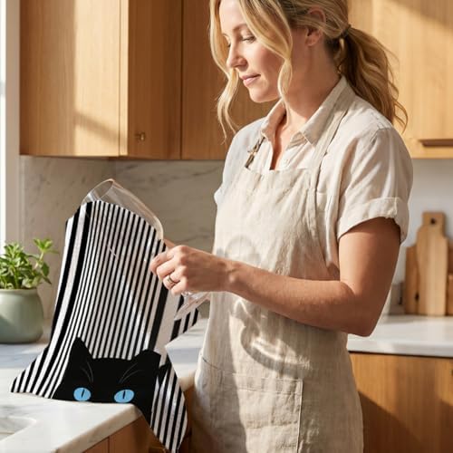 Jztco 2 Pcs Cat Kitchen Towels 24x14 Inch, Cats Gifts Reusable Hand Towels - Image 6