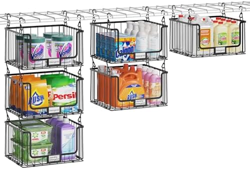 3-Pack Hanging Laundry Organizer, Stackable Wire Shelf Storage by CableManagement