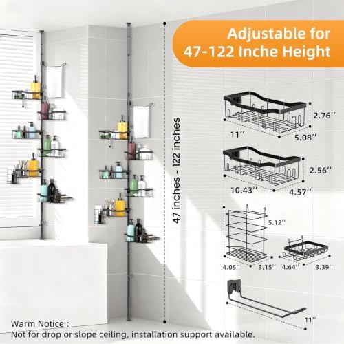 Shower Caddy Corner, 6 Tier Tension Pole Rod Bathroom Organizer Shelves - Image 2