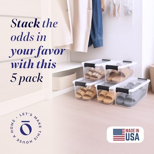 HOMZ Clear Plastic Storage Bins w/Latching Lid, 7.5 Qt, 5 Pack - Image 2