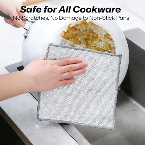12Pcs 3-Layer Silver Wire Dish Cloths, Non-Scratch Reusable Kitchen Cleaning - Image 3