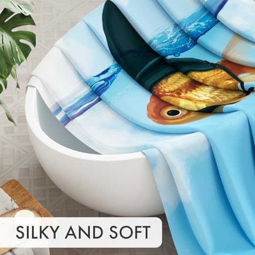 AmazerBath Fish Shower Curtain Blue, Washable Cloth Funny Fish in Shark's - Image 3