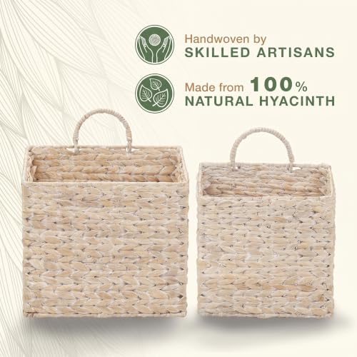 84ECO Set of 2 White Wicker Hanging Baskets - Image 6