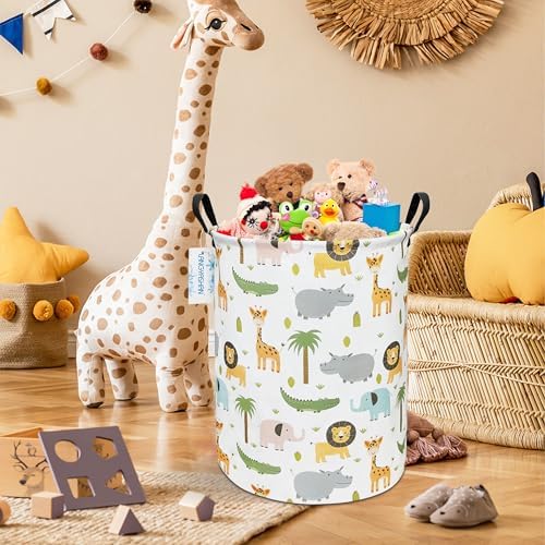Round Laundry Basket Collapsible Storage Hamper Organizer Animal - Image 3