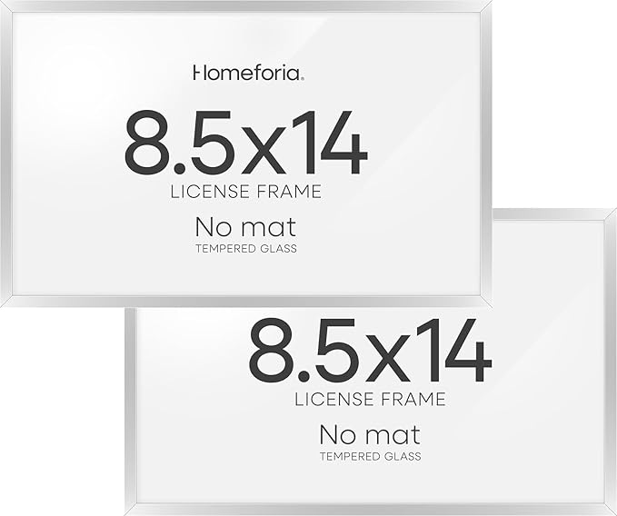 Homeforia 8.5 x 14 Marriage License Silver Frame, High End Metal 8.5x14 Marriage Certificate Frames, 14x8.5 Picture Frame for Wall & Tabletop, 8.5 by 14 Photo Frame, Tempered Glass, Wall Kit, Set of 2