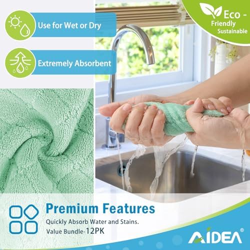 AIDEA Kitchen Dishcloths, 12 PK Absorbent Dish Towels Coral Fleece 6"x10.4" - Image 2