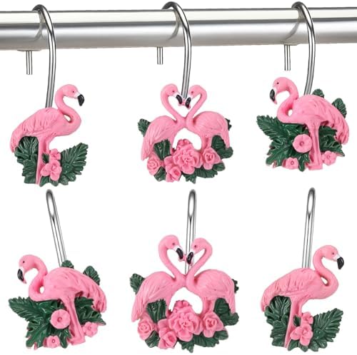 Amyhill 12 Pcs Flamingo Shower Curtain Hooks Decorative Shower Curtain Rings by Amyhill
