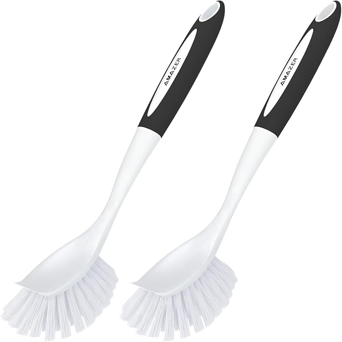 Dish Brush with Handle, 2 Pack Kitchen Scrub Brushes by Amazer