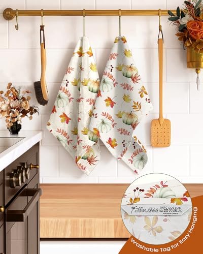 Miss Adola 150GSM Flour Sack Kitchen Towels Set of 2, Pumpkin Leaf - Image 3