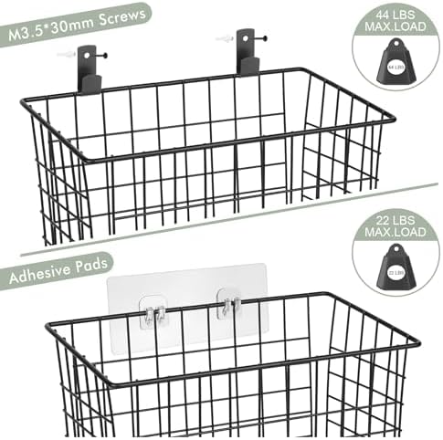 Wall Hanging Baskets, 3 Wooden Wire Bins - Image 5