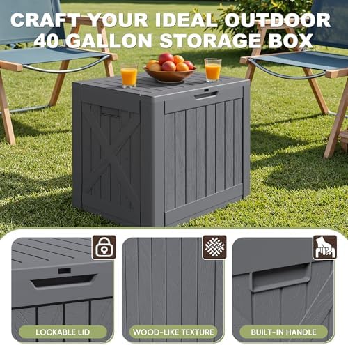 Greesum 40 Gallon Outdoor Deck Box, Resin Storage - Image 2