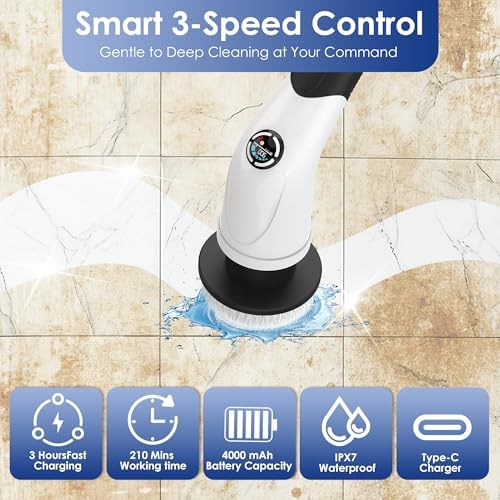 Cordless Electric Spin Scrubber, IPX7 Waterproof Rechargeable Power Cleaning - Image 3