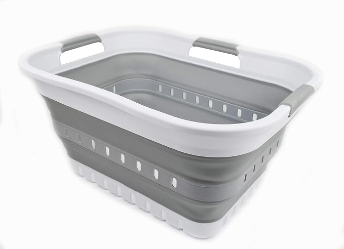 SAMMART 30L Collapsible 3 Handled Plastic Laundry Basket by SAMMART
