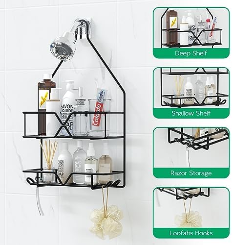 TreeLen Shower Organizer Hanging Shower Caddy over Shower Head Black Bathroom - Image 3