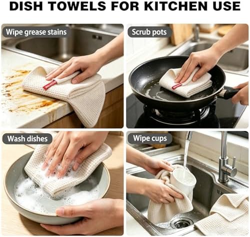 QUILTINA Kitchen Dish Cloths 6 Pack, 12 x 12 Inches, 100% Cotton Waffle Weave - Image 6