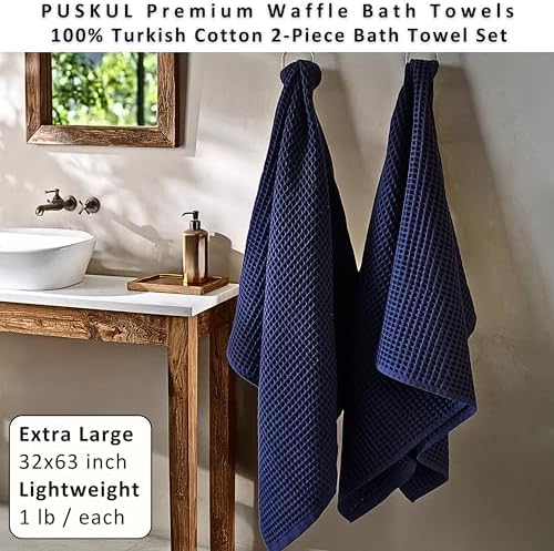 PÜSKÜL Natural 100% Turkish Cotton Waffle Bath Towels Set of 2, Extra-Large - Image 4