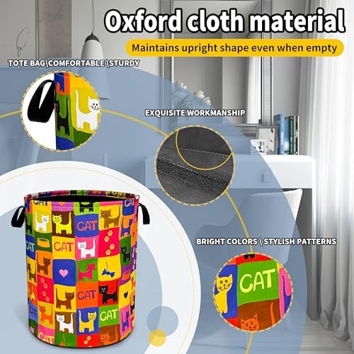 Cute Cat Laundry Basket Funny Pet Foldable Waterproof Oxford Cloth Tote Bag - Image 3