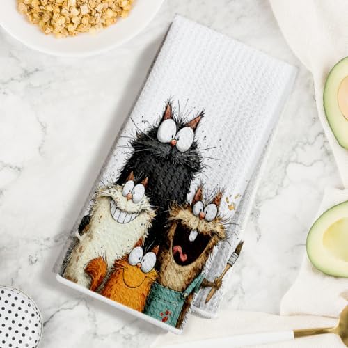 2 Pcs Cute Cat Kitchen Towels, Funny Cats Gifts Absorbent Hand Towels-05 - Image 3
