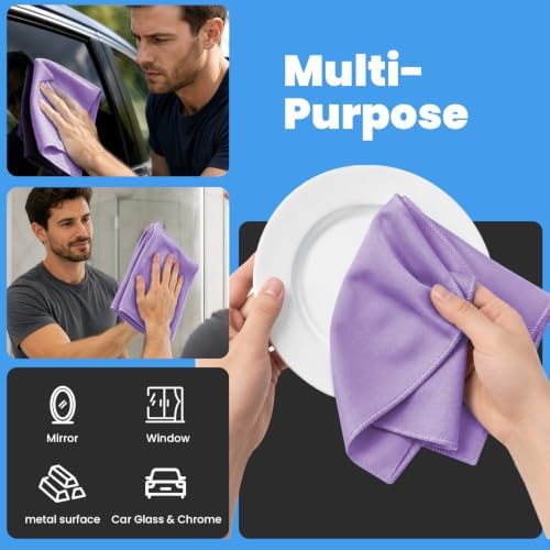 Puomue 12 Pack Microfiber Glass Cleaning Cloth, 10.8 Inch x 13.8 Inch, Lint - Image 4