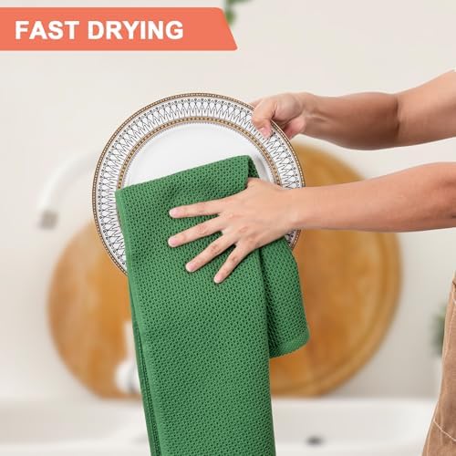 BOOMIBOO 4-Pack Dish Towels, 100% Cotton Waffle Weave, 13x28 in, Grass Green - Image 3