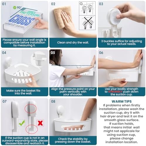 TAILI Suction Corner Shower Caddy, Bathroom Shelf Storage Basket Wall Mounted - Image 5