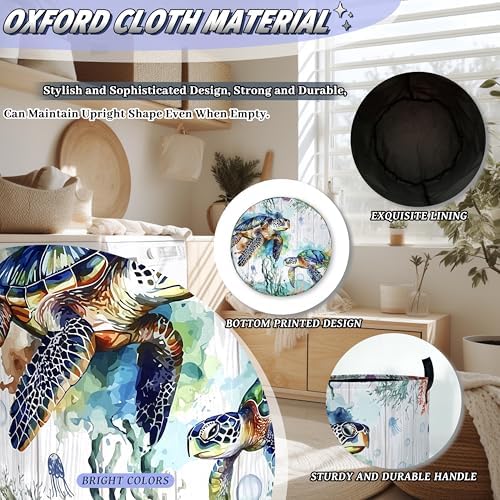 Ocean Sea Turtle Laundry Basket Oxford Cloth Foldable Hamper 18.9x16.5 Inch - Image 6