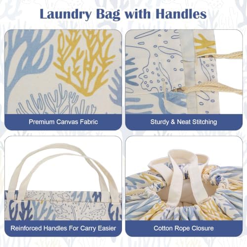 Canvas Laundry Bag with Handles & Drawstring 30"Wx35"H, L+ Aesthetic Coral - Image 4