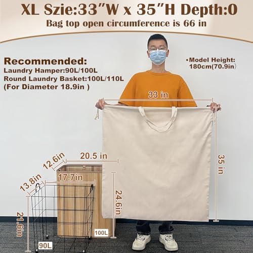 Cotton Canvas Laundry Bag with Handles & Drawstring, XL 33"Wx 35"H - Image 3