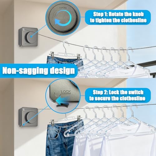 Retractable Clothesline Indoor Outdoor Non-Sag 16.2Ft Stainless Line - Image 4