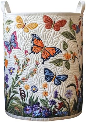 Quilted Laundry Basket with Handles, Boho Floral Quilted Storage Hamper by Unknown