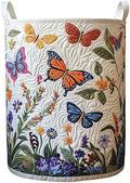 Quilted Laundry Basket with Handles, Boho Floral Quilted Storage Hamper by Unknown