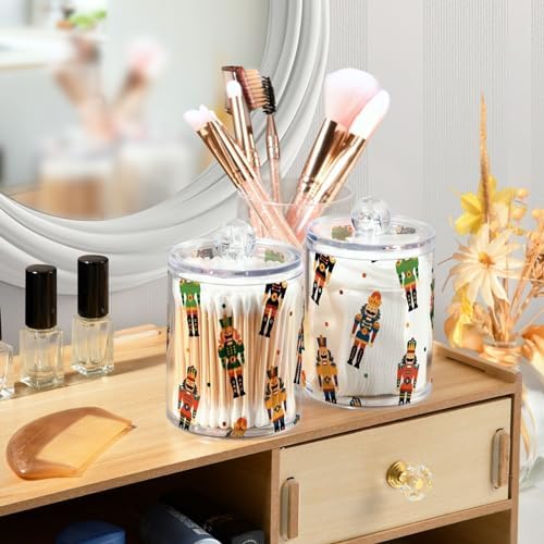 2 Pack Apothecary Jars Bathroom Christmas Nutcrackers Qtip Holder Dispenser - Image 6
