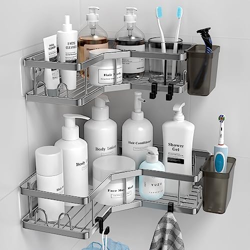 Corner Shower Caddy Bathroom Organizer: AKTECKE 2 Pack Adhesive Shelf Decor- No by AKTECKE