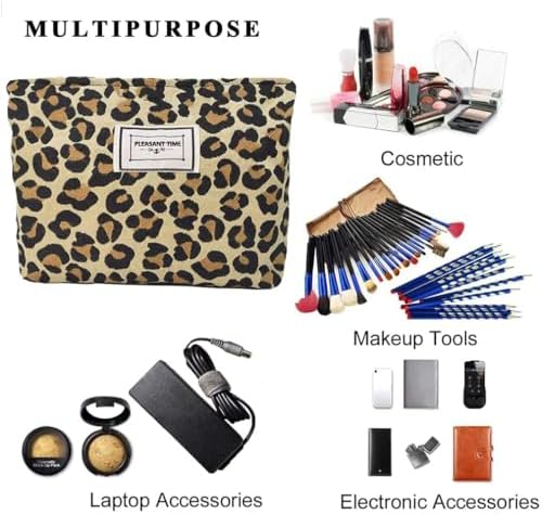 SxoSyo Leopard Makeup Bags, Large Canvas Cosmetic Pouch - Image 6