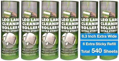 Leo 6.3-Inch Wide Lint Roller Refills, Dog Hair Roller Super Sticky Roll Floor by Leo