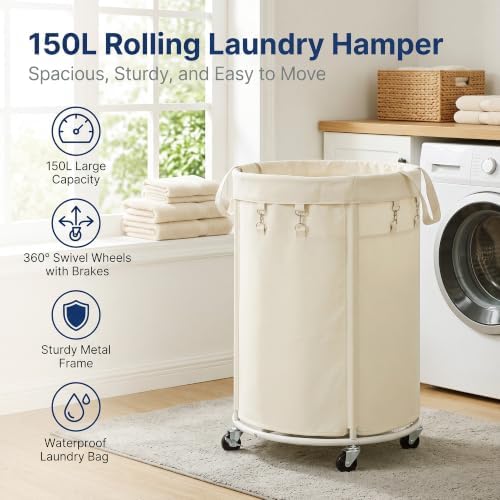 150L Large Capacity Rolling Laundry Basket Hamper - Image 2