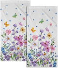 Wildflower Kitchen Towels 14"x28" Set of 2 Watercolor Floral Hand Bath Towel by Granbey