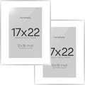 Homeforia 17x22 Picture Frame Silver, High End Metal 17x22 Frames with Mat 12x18 for Photo, 17 x 22 Silver Poster Frame Matted to 12 x 18 Print, 22x17 Hanging Frame, Tempered Glass, Wall Kit, Set of 2