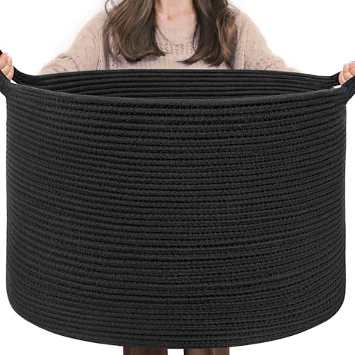 INDRESSME XXXLarge Woven Rope Blanket Basket Living Room Black by INDRESSME