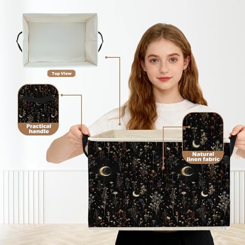 Dark Witchy Moon Floral Storage Box Bins, Mystical Gothic Wildflower Botanical - Image 2